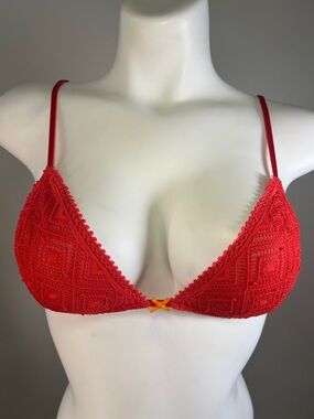 Intimately by Free People Red Lace Triangle Bralette with Crochet Detailing MED